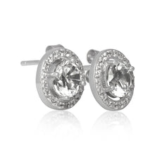 Load image into Gallery viewer, Round Halo Cubic Zirconia Post Earrings
