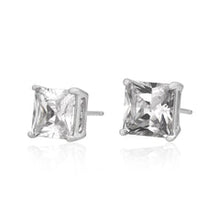 Load image into Gallery viewer, Square Princess Cut Basket Setting CZ Stud Earrings