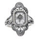 Victorian Style Camphor Glass Sunray Filigree Diamond Ring Sterling Silver