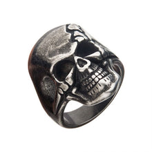 Load image into Gallery viewer, Antiqued Stainless Steel Cracked Skull Ring