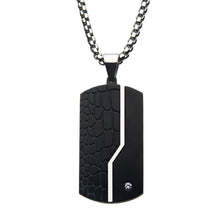 Load image into Gallery viewer, Stainless Steel Thin Line Crocodile Dog Tag Pendant with 2mm Clear CZ &amp; Steel Chain