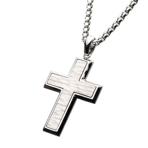 Matte Stainless Steel Short Cross Pendant with Steel Box Chain