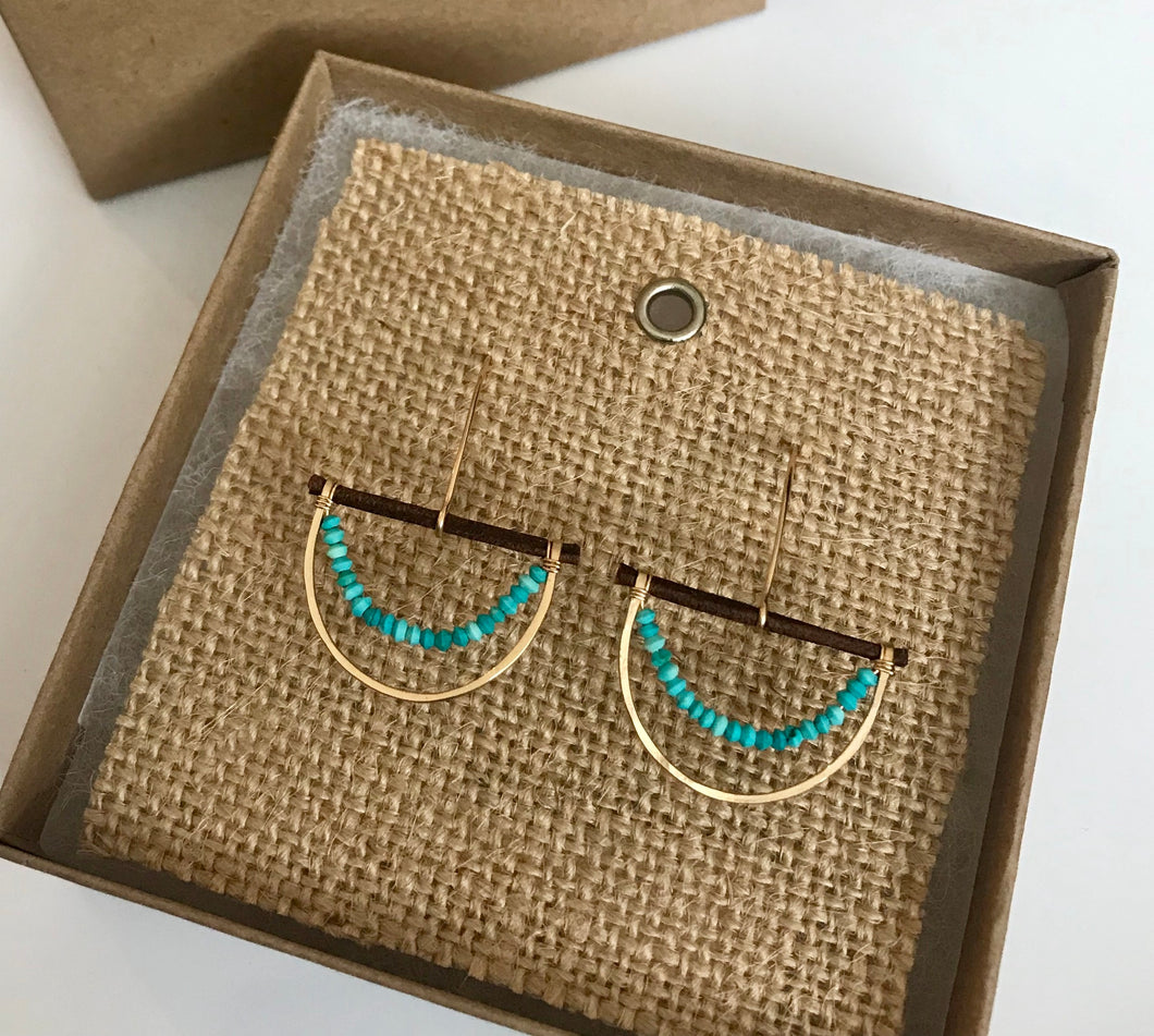 Gold filled and Turquoise Half Moon Earrings