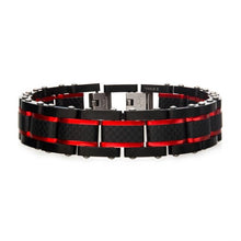 Load image into Gallery viewer, Dante - Black and Red Steel Matte Carbon Fiber and Link Sizeable Bracelet