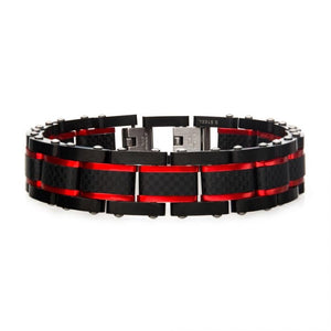 Dante - Black and Red Steel Matte Carbon Fiber and Link Sizeable Bracelet