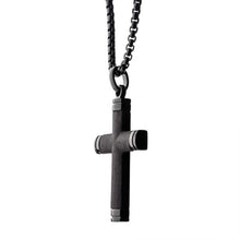 Load image into Gallery viewer, Black Plated Genuine Ebony Wood Inlayed Cross Pendant with Black Bold Box Chain