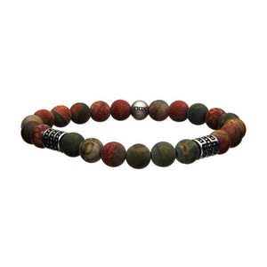 8mm Piccaso Jasper Stone with Steel Beads Silicone Bracelet