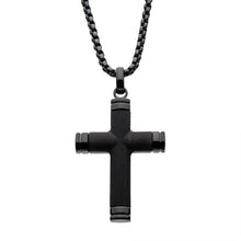 Load image into Gallery viewer, Black Plated Genuine Ebony Wood Inlayed Cross Pendant with Black Bold Box Chain