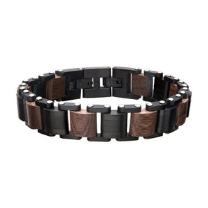 Stainless Steel with Walnut Wood Link Bracelet