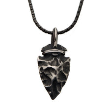 Load image into Gallery viewer, Gun Metal with Antiqued Finish Hammered Arrowhead Pendant with Chain