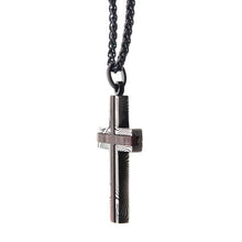 Load image into Gallery viewer, Black plated Stainless Steel Damascus cross with Ebony Wood Inlay