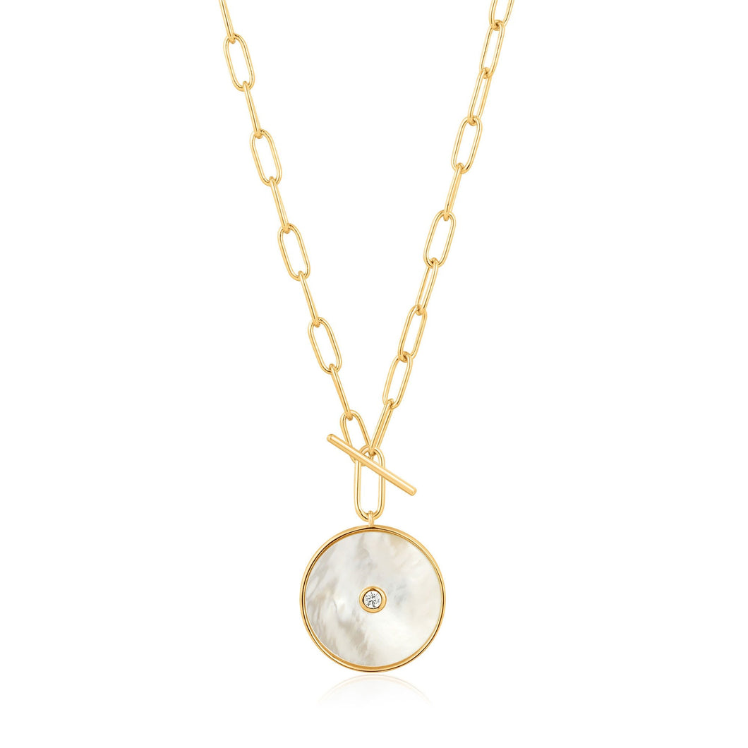 Gold Mother Of Pearl T-bar Necklace