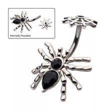 Load image into Gallery viewer, Internally Threaded Black Crystal Spider &amp; Web Fixed Charm for Navel