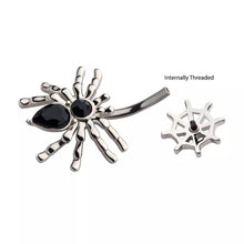 Load image into Gallery viewer, Internally Threaded Black Crystal Spider &amp; Web Fixed Charm for Navel