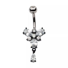 Load image into Gallery viewer, Steel Bar with Black PVD Multi Clear CZ Dangle for Navel