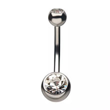 Load image into Gallery viewer, Double Gem 5mm and 8mm Ball with Clear CZ Gem Fixed for Navel