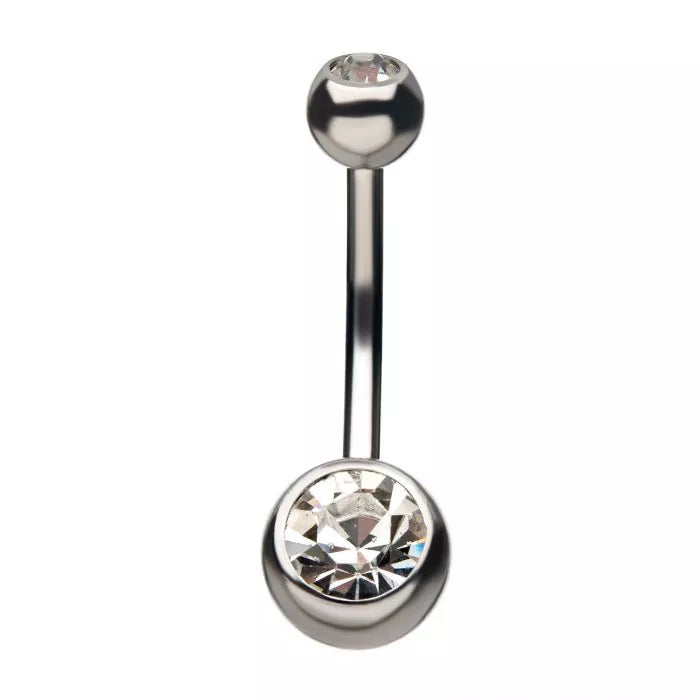 Double Gem 5mm and 8mm Ball with Clear CZ Gem Fixed for Navel