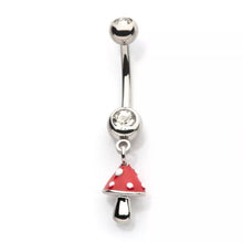 Load image into Gallery viewer, Red Enamel Mushroom Dangle Charm for Navel