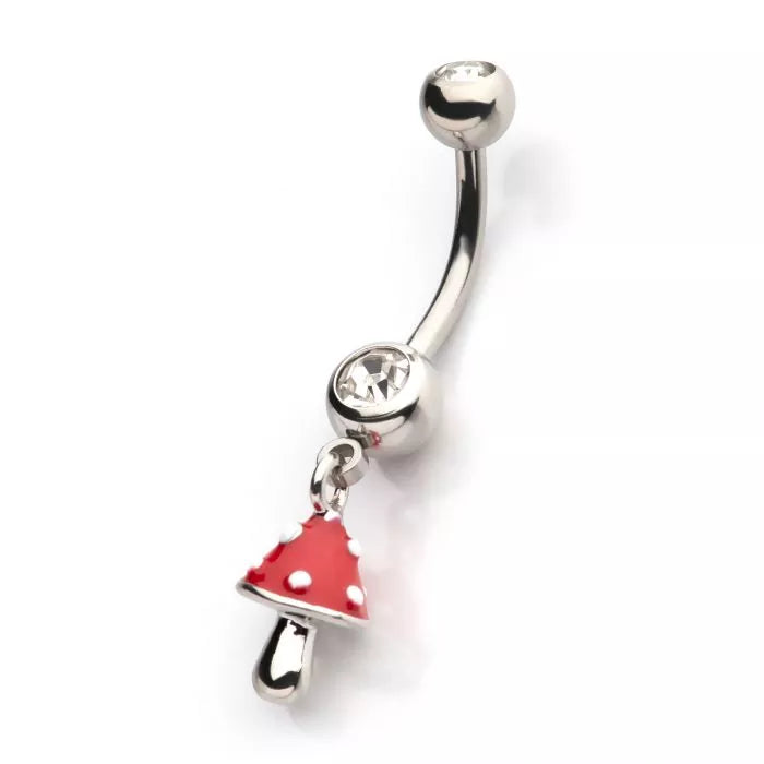 Red Enamel Mushroom Dangle Charm for Navel