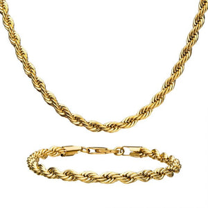 Stainless Steel Gold Plated Rope Chain Set