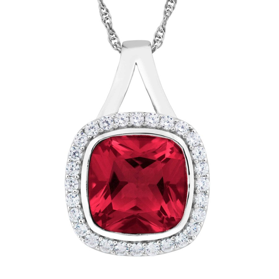 Sterling Silver Created Ruby and White Topaz Necklace