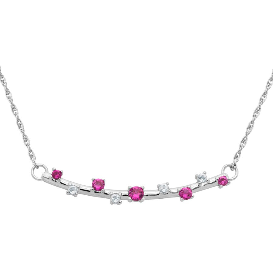 Sterling Silver Bar Necklace with Created Ruby and White Topaz
