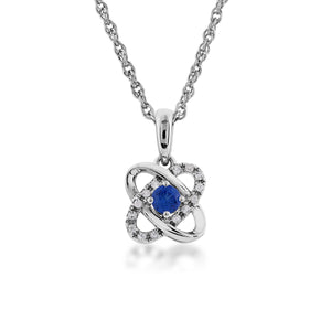 Created Blue Sapphire and White Topaz Love Knot Necklace