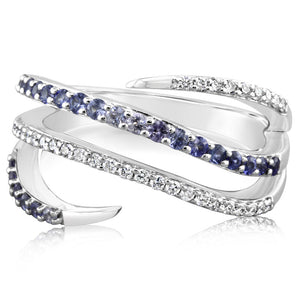 14K WHITE GOLD GRADUATED BLUE SAPPHIRE/DIAMOND RING