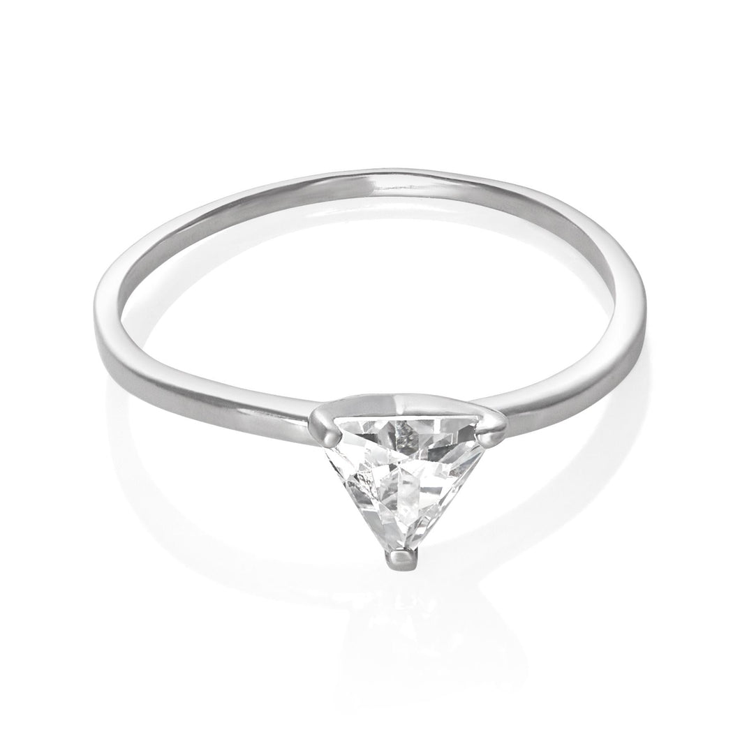 Triangle Trillion Cut Cubic Zirconia Solitaire Sterling Silver Ring