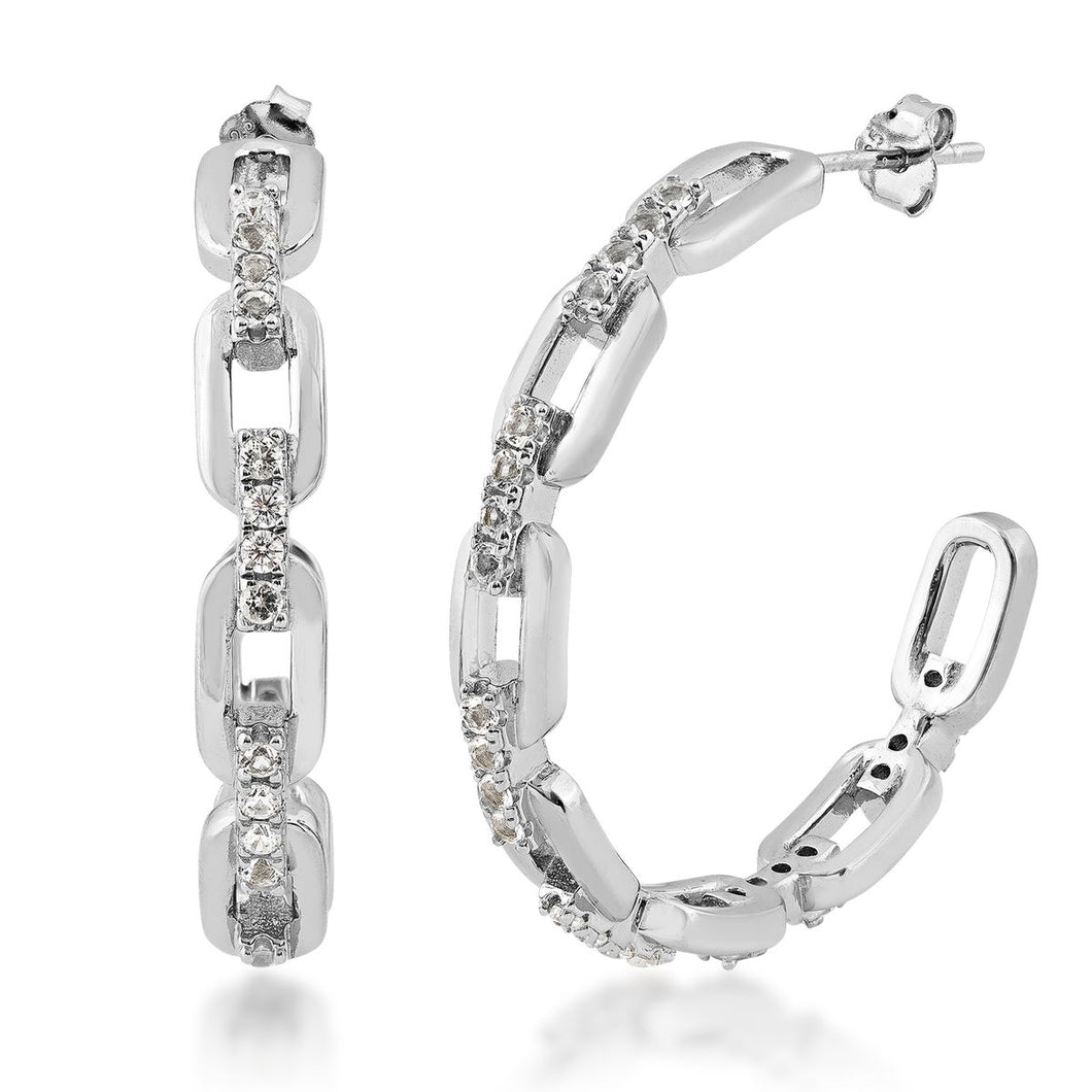 Paperclip Link CZ Hoop Earrings