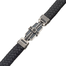 Load image into Gallery viewer, Genuine Sterling Silver with Black Braided Leather and 40pc Black CZ Bracelet