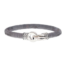 Load image into Gallery viewer, Gray Soft Python Snake Leather Bracelet with Hinged Polished Finish 925 Sterling Silver Clasp