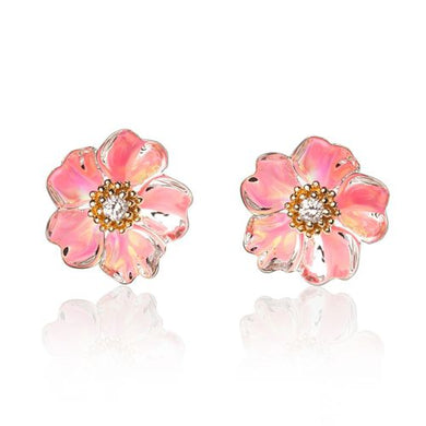 Sterling Silver Cherry Blossom with Diamond Earrings