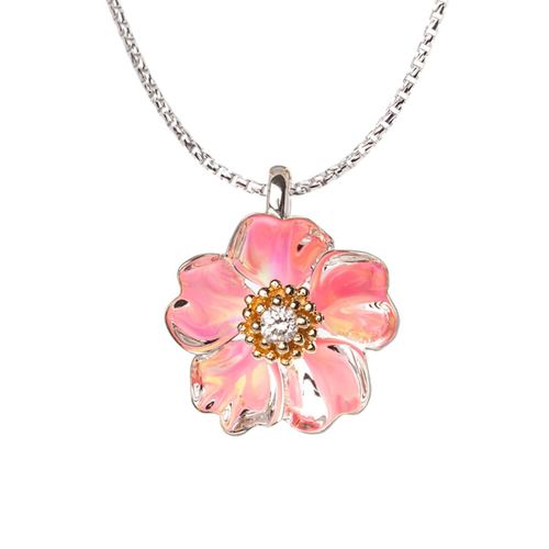 Sterling Silver Cherry Blossom with Diamond Necklace