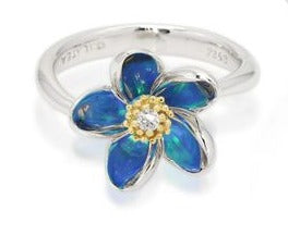 Sterling Silver Plumeria with Diamond and 14ky Accents Ring