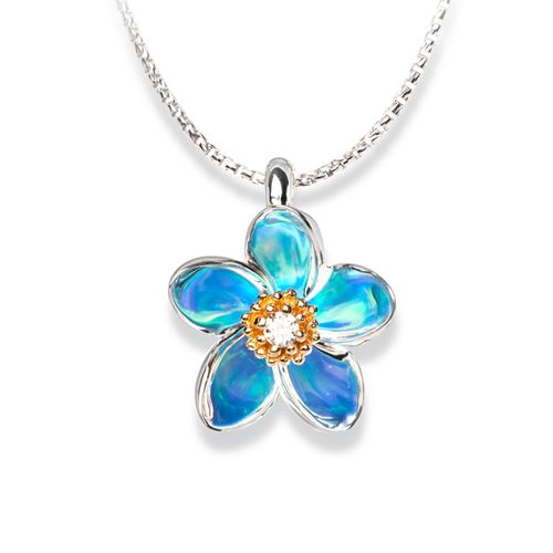 Sterling Silver Plumeria with Diamond and 14ky Accents Necklace