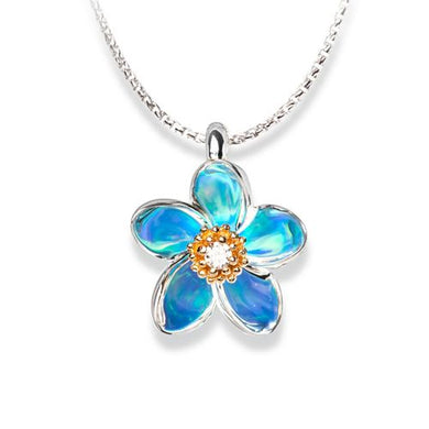 Sterling Silver Plumeria with Diamond and 14ky Accents Necklace