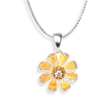 Sterling Silver Daisy with Diamond and 14ky Accents Necklace