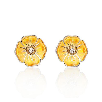 Sterling Silver California Poppy with Diamond and 14ky Accents Earrings