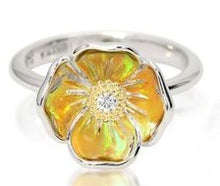 Load image into Gallery viewer, Sterling Silver California Poppy with Diamond and 14ky Accents Ring