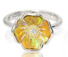 Sterling Silver California Poppy with Diamond and 14ky Accents Ring