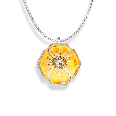 Sterling Silver California Poppy with Diamond and 14ky Accents Necklace