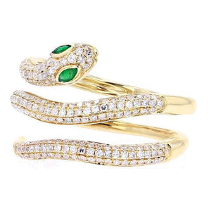 Emerald Eyed Diamond Snake Ring