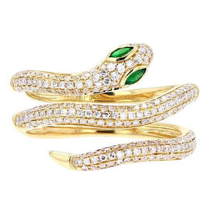 Emerald Eyed Diamond Snake Ring