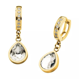 Gold Plated Clear CZ Huggie with Clear CZ Teardrop Dangle Earrings