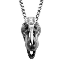Load image into Gallery viewer, Distressed Matte Steel T-Rex Skull Pendant with Chain