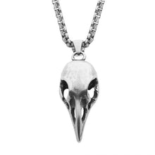 Load image into Gallery viewer, Distressed Matte Steel Crow Skull Pendant with Chain