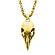 Load image into Gallery viewer, Distressed Matte 18Kt Gold IP Crow Skull Pendant with Chain