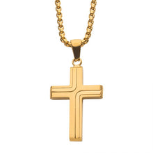 Load image into Gallery viewer, 18K Gold IP Cross Drop Pendant with Round Box Chain