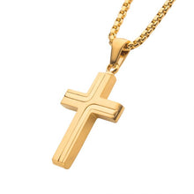 Load image into Gallery viewer, 18K Gold IP Cross Drop Pendant with Round Box Chain